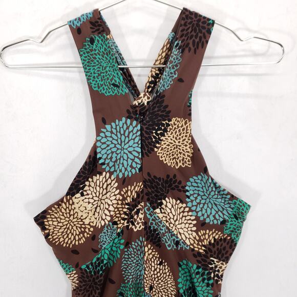 Nine West Dress Womens 4 Brown Multi Floral Boho Sleeveless Keyhole Back Midi - Picture 2 of 8